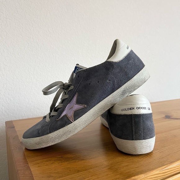 Blue Suede Superstar Sneakers with Purple Star